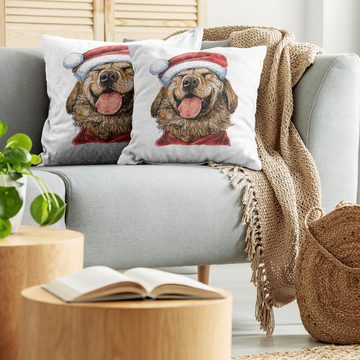 Kissenbezüge Modern Accent Doppelseitiger Digitaldruck, Abakuhaus (2 Stück), Labrador Lustige Terrier Lächeln Weihnachten