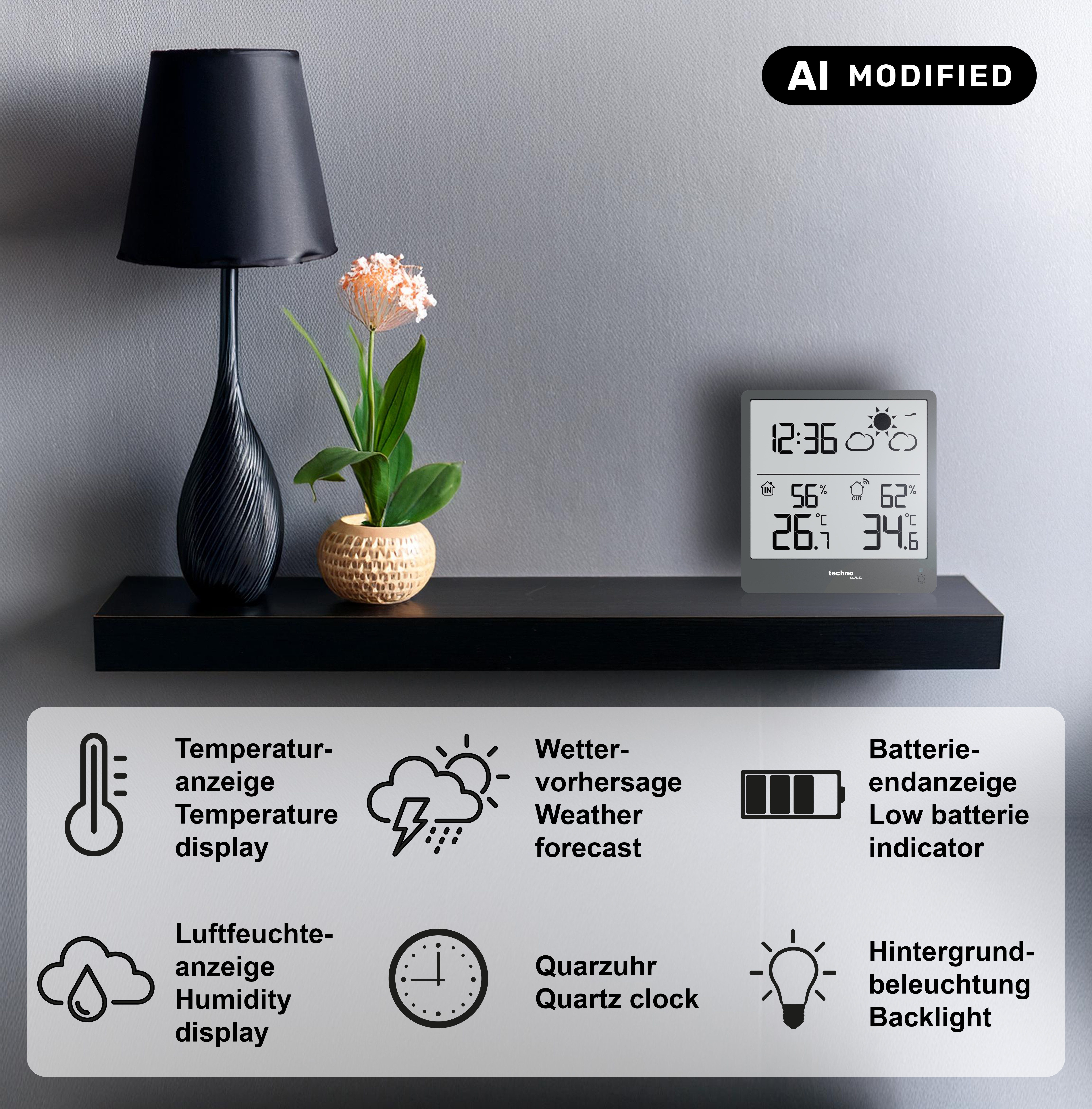 technoline WS 9138 Wetterstation (mit Außensender, in einem modernem Design, mit Wettervorhersage)