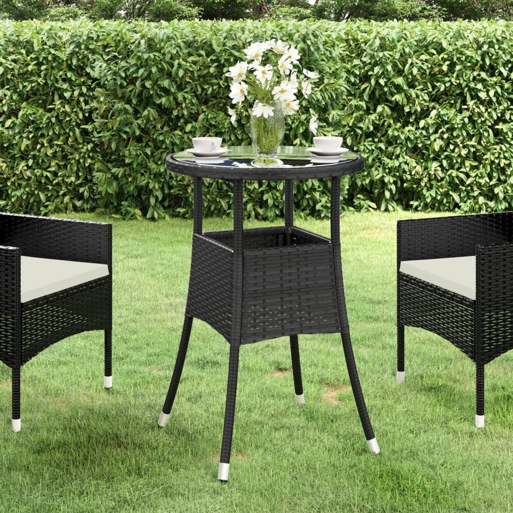 vidaXL Gartentisch Gartentisch Ø60x75 cm Hartglas und Poly Rattan Schwarz (1-St) Schwarz | Schwarz