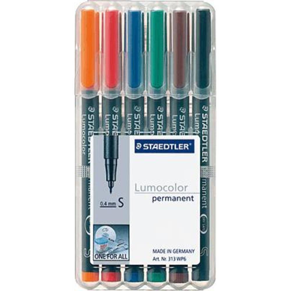 STAEDTLER Permanentmarker Box mit 6 Lumocolor permanent in sortierten Farben 313 WP6