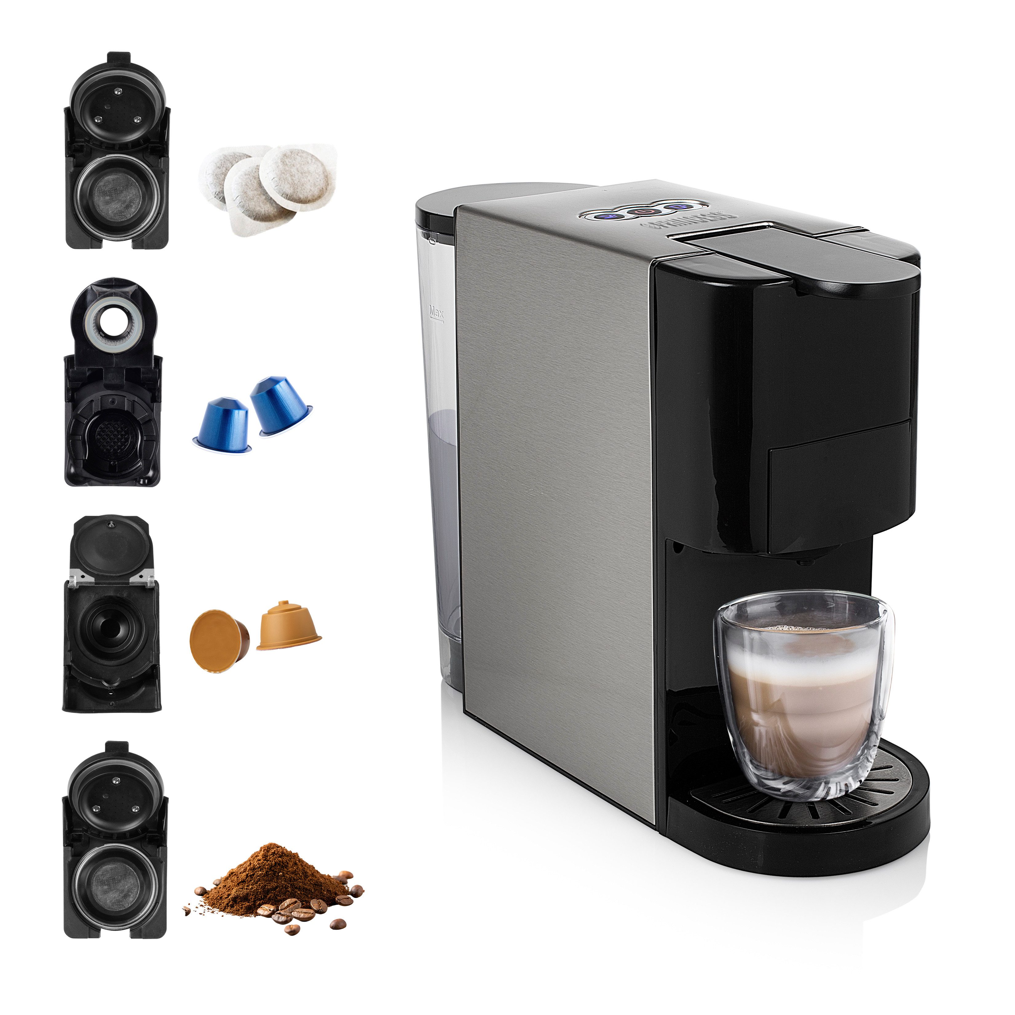 PRINCESS Kapselmaschine 01.249450.01.001, Multikapsel 4-in-1 - 19 Bar - für verschiedene Kaffeesorten geeignet