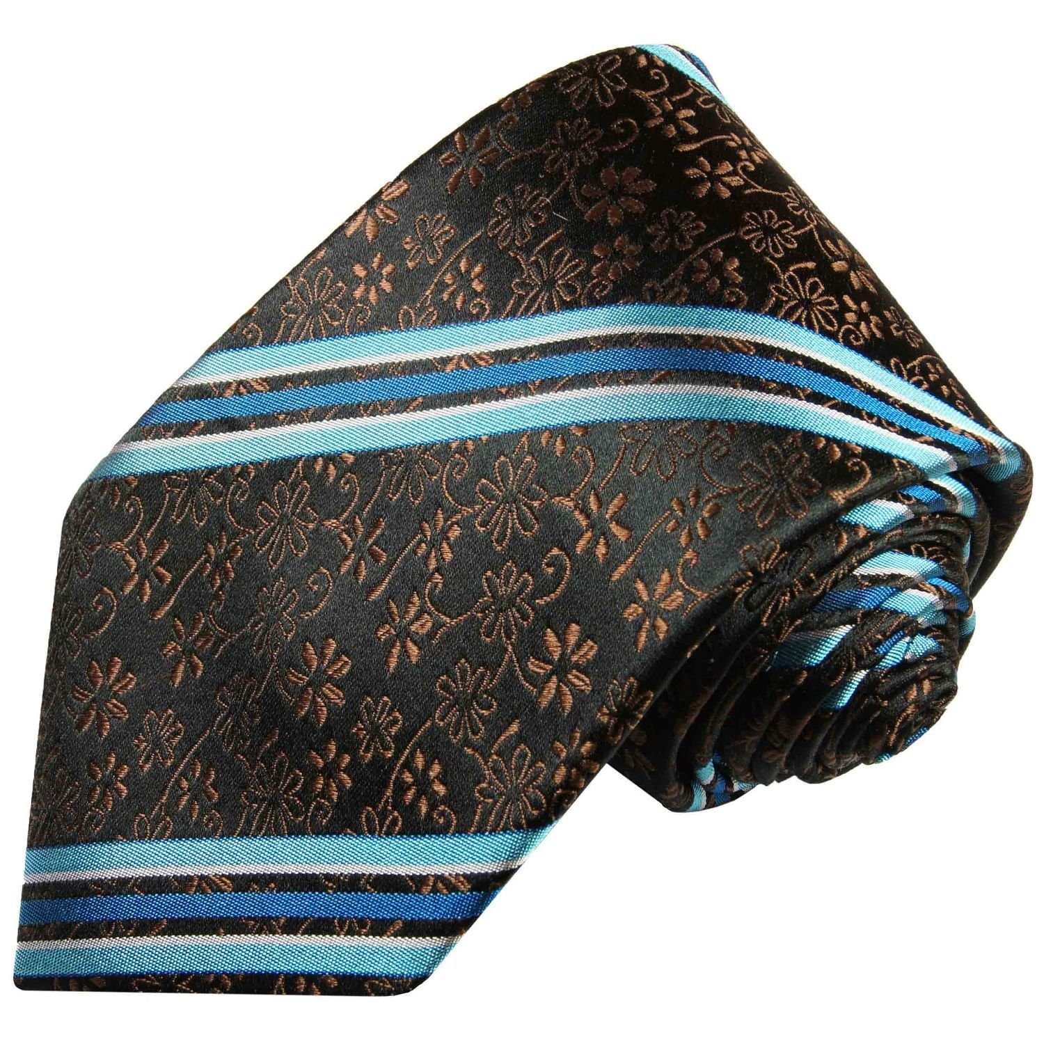 Malone Herren Seidenkrawatte (6cm), 100% Moderne gestreift Schmal Seide braun Krawatte türkis 394 Paul floral
