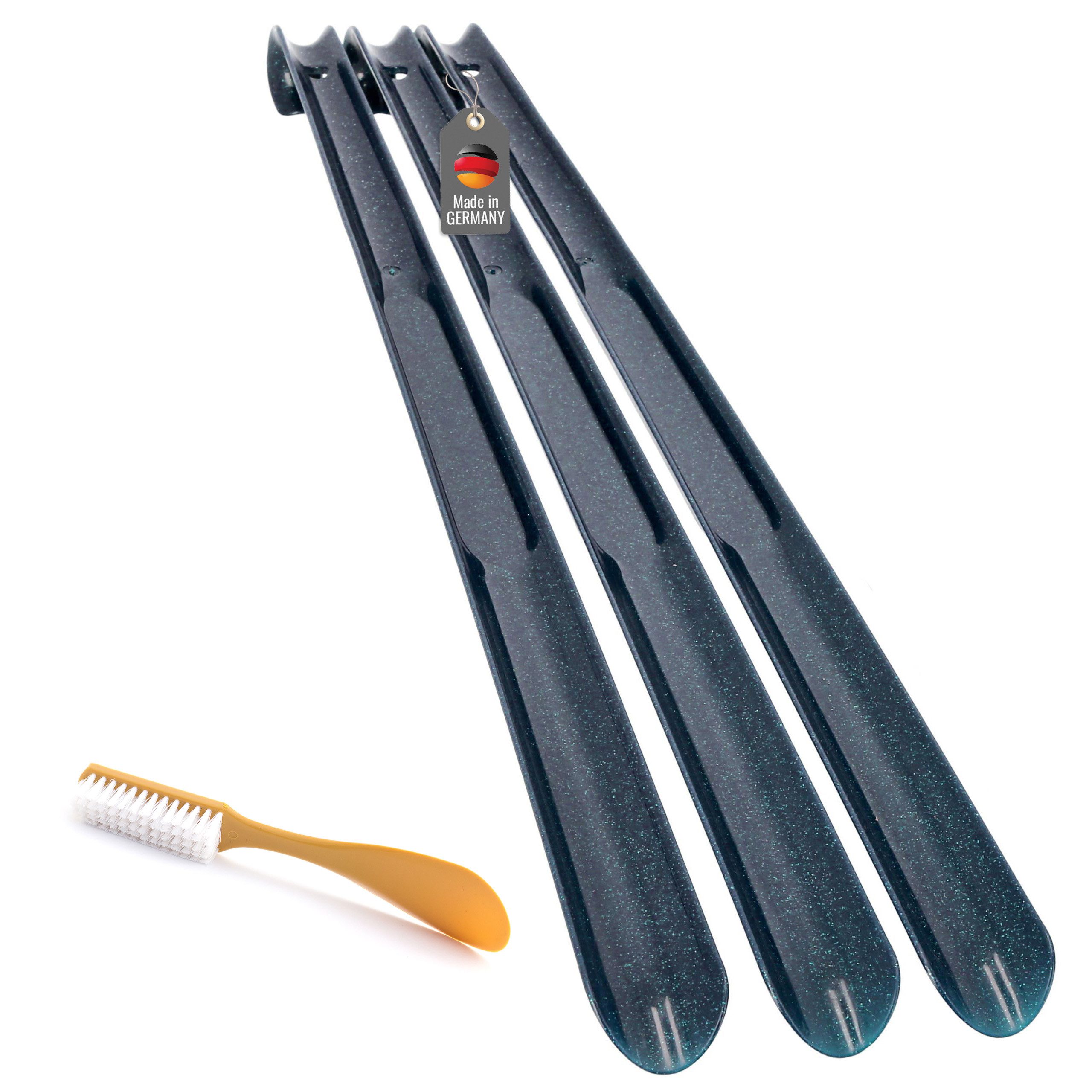 Lantelme Schuhlöffel 3 Stück 65cm und Schuhbürste im Set 4 Tlg. Schuhanzieher Kunststoff, Schuhanziehhilfe Deutsche Herstellung mit Farbauswahl