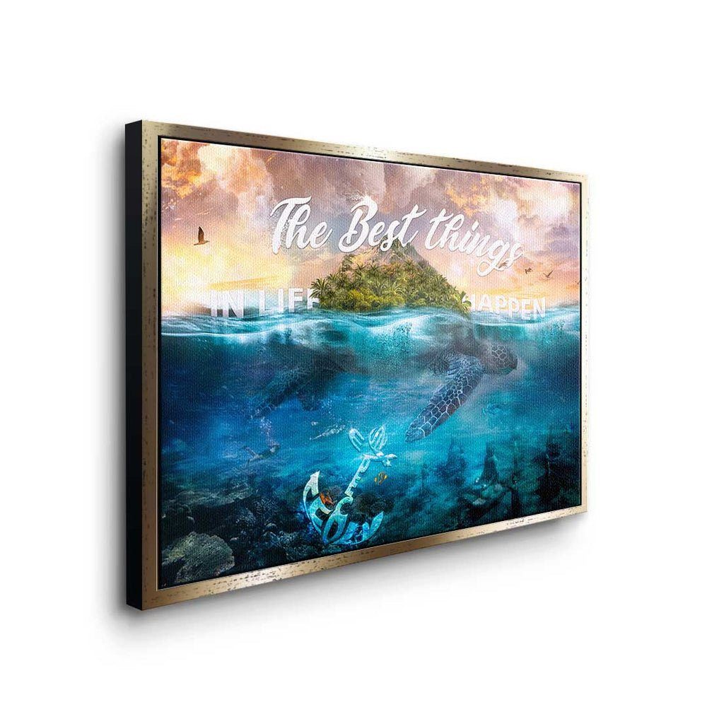 Ohne UNEXP BEST weißer HAPPEN - - Rahmen Pop Zitat, THINGS Premium Art IN LIFE Leinwandbild Leinwandbild, THE DOTCOMCANVAS®