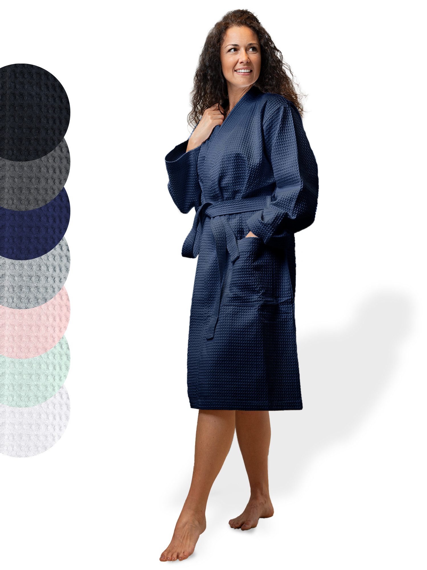 SIEGENTHAL Morgenmantel SIEGENTHAL® Damen Bademantel Waffelpique 100% Baumwolle Schalkragen, Schalkragen, elegante Gürtel, saugfähige Baumwolle, pflegeleicht und langlebig, praktische Taschen