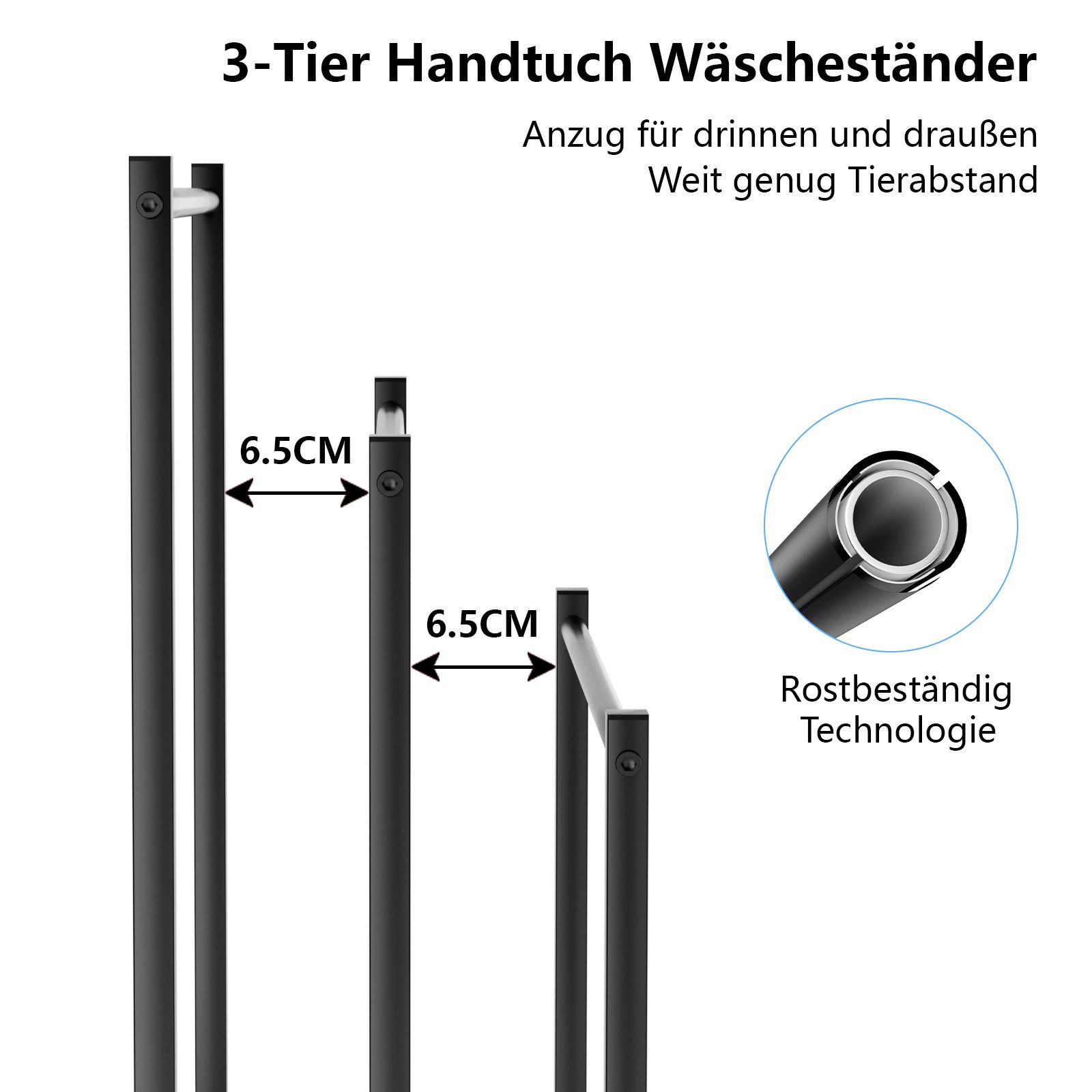 PFCTART Kleiderständer Handtuchhalter stehend 3-stufig aus Metall, freistehend, (Set, 1 St., Für Bad, Schlafzimmer, Waschküche & als Handtuchständer nutzbar), Rostfrei, stabil, ohne Bohren – Handtuchhalter Bad & Badezimmermöbel