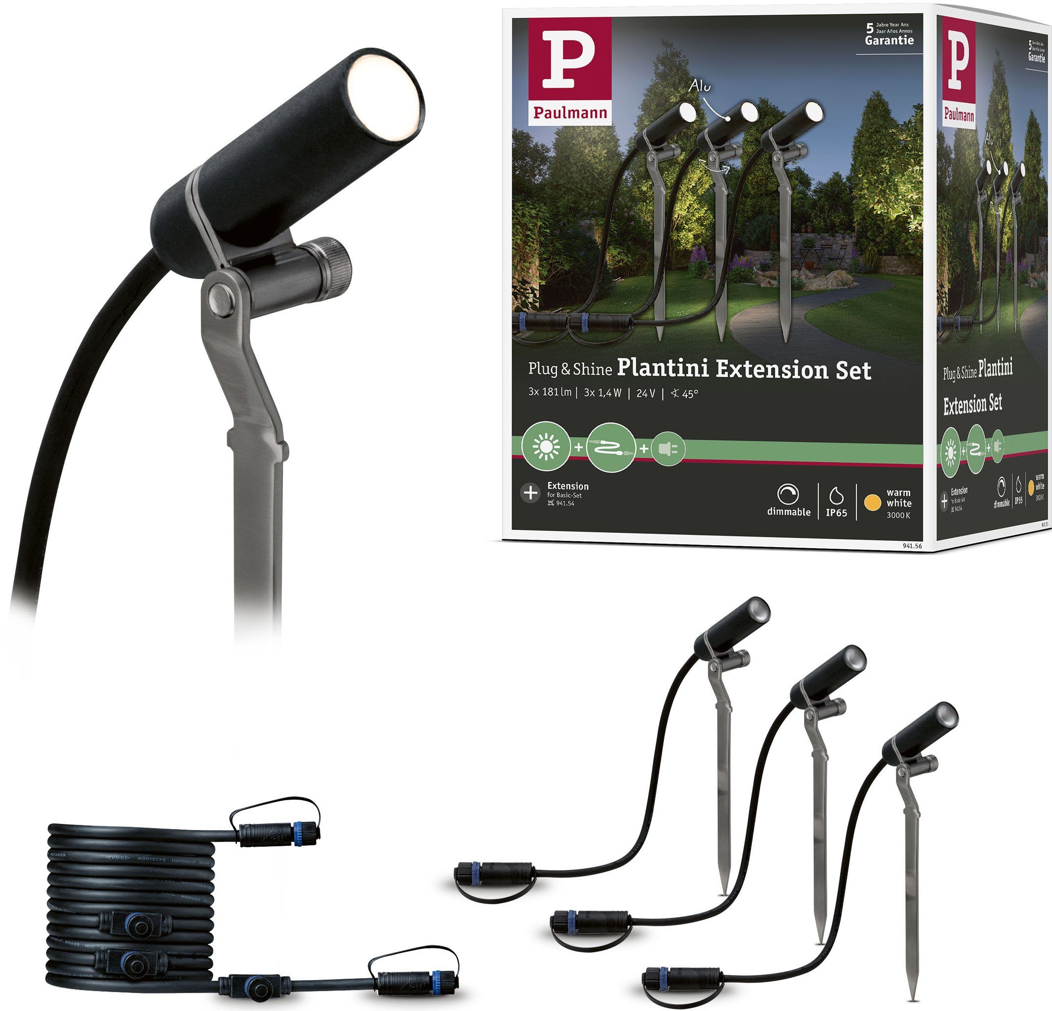 LED LED-Modul, Plug 3er Warmweiß, 3000K, Gartenstrahler fest & & Shine, LED integriert, Paulmann Set Shine, Plug