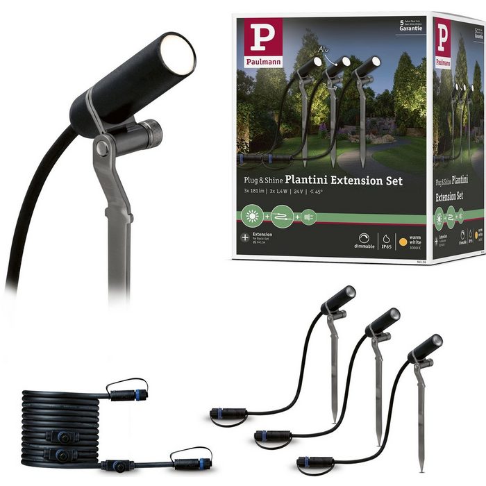 Paulmann LED Gartenstrahler Outdoor Plug & Shine Ergänzungsset Spot Plantini Plug & Shine LED fest integriert Warmweiß 3000K 3er Set