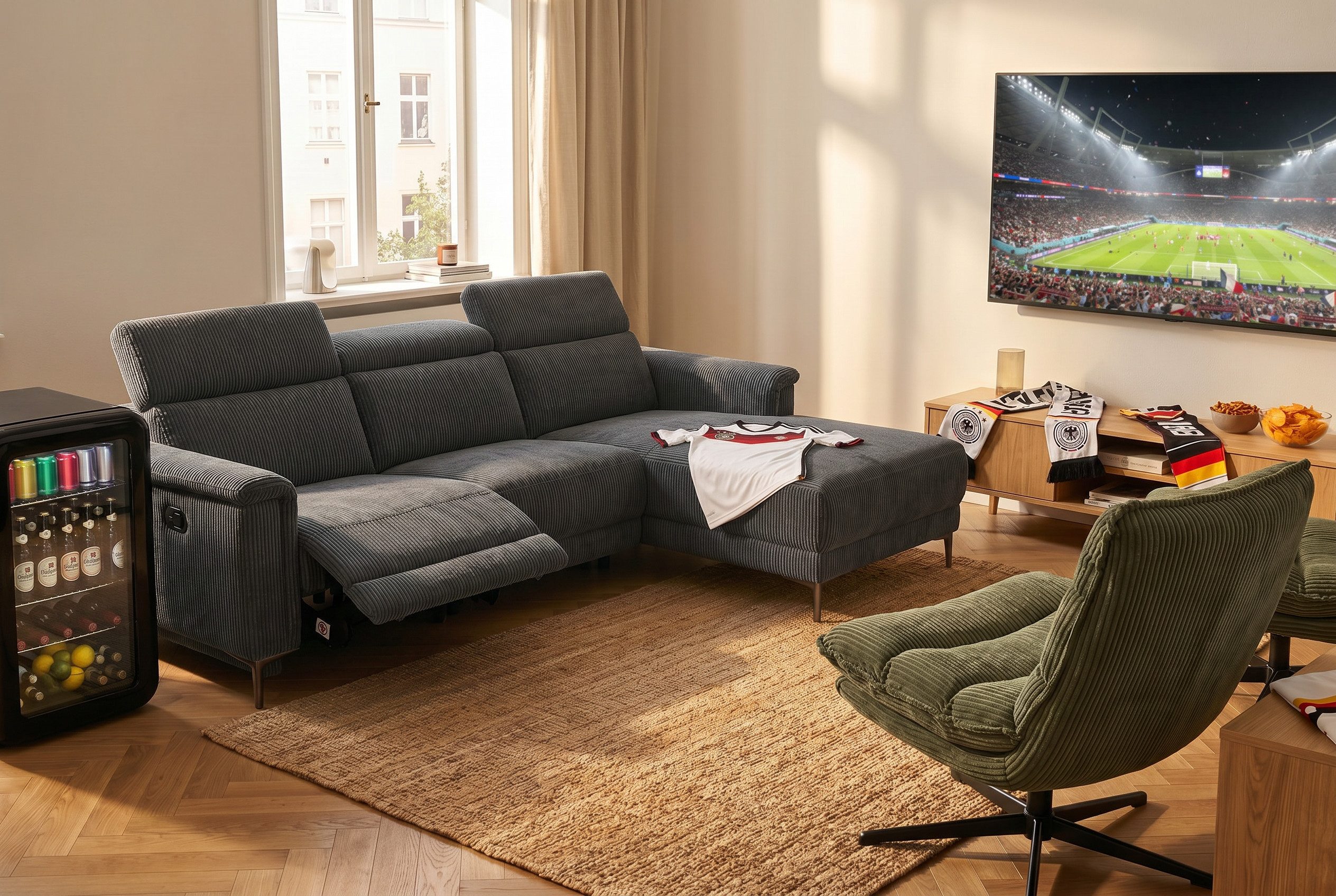 OTTO home Ecksofa LUND Cord, L-Form, 261 cm, man. o. elektr. Relaxfunktion (mit USB-A), USB-C bei elektrischer Variante und Kopfteilverstellung