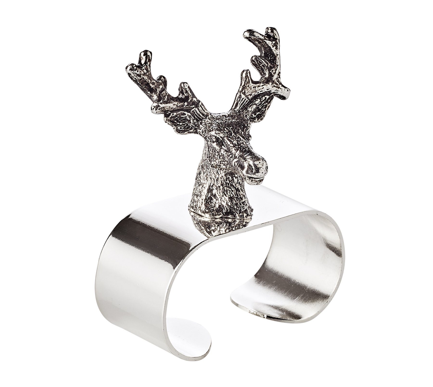 EDZARD Serviettenring Hirsch, Stahl, 4er-Set, Silber-Optik, Hirsch-Motiv, schwerversilbert, Ø 5 cm, H 6 cm