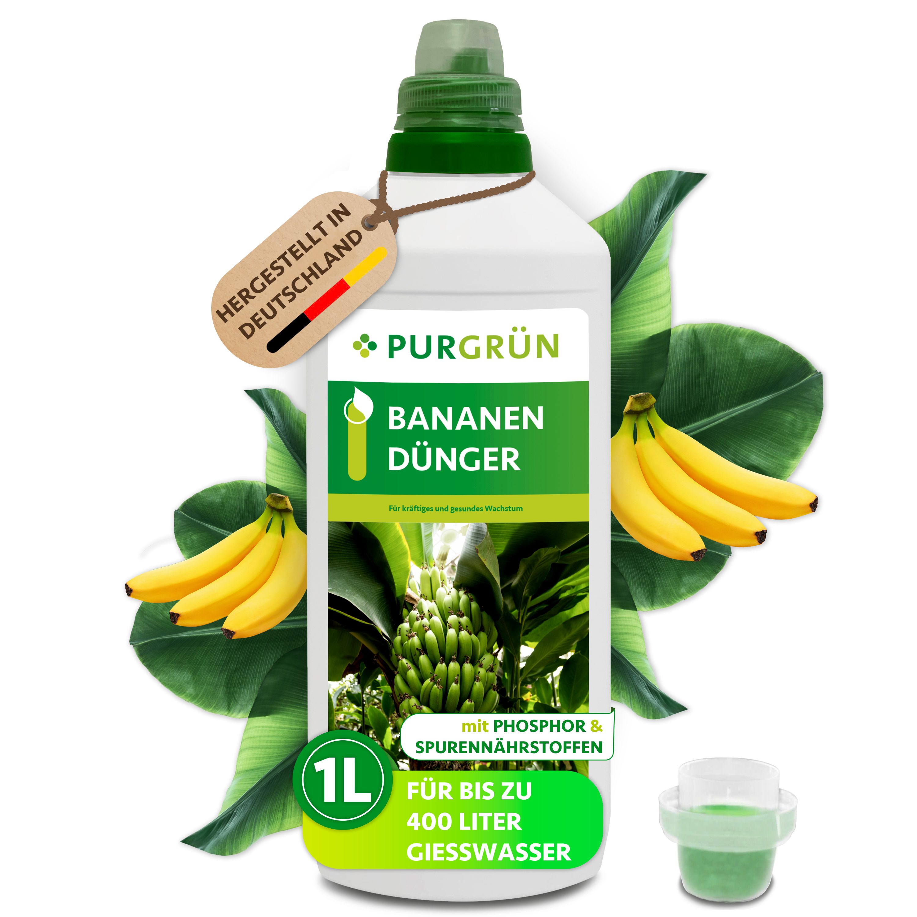 Purgrün Obstdünger Bananendünger, NPK 10+8+6, kräftiges Wachstum, 1 Liter, Flüssigdünger, 1-St., 1 Liter