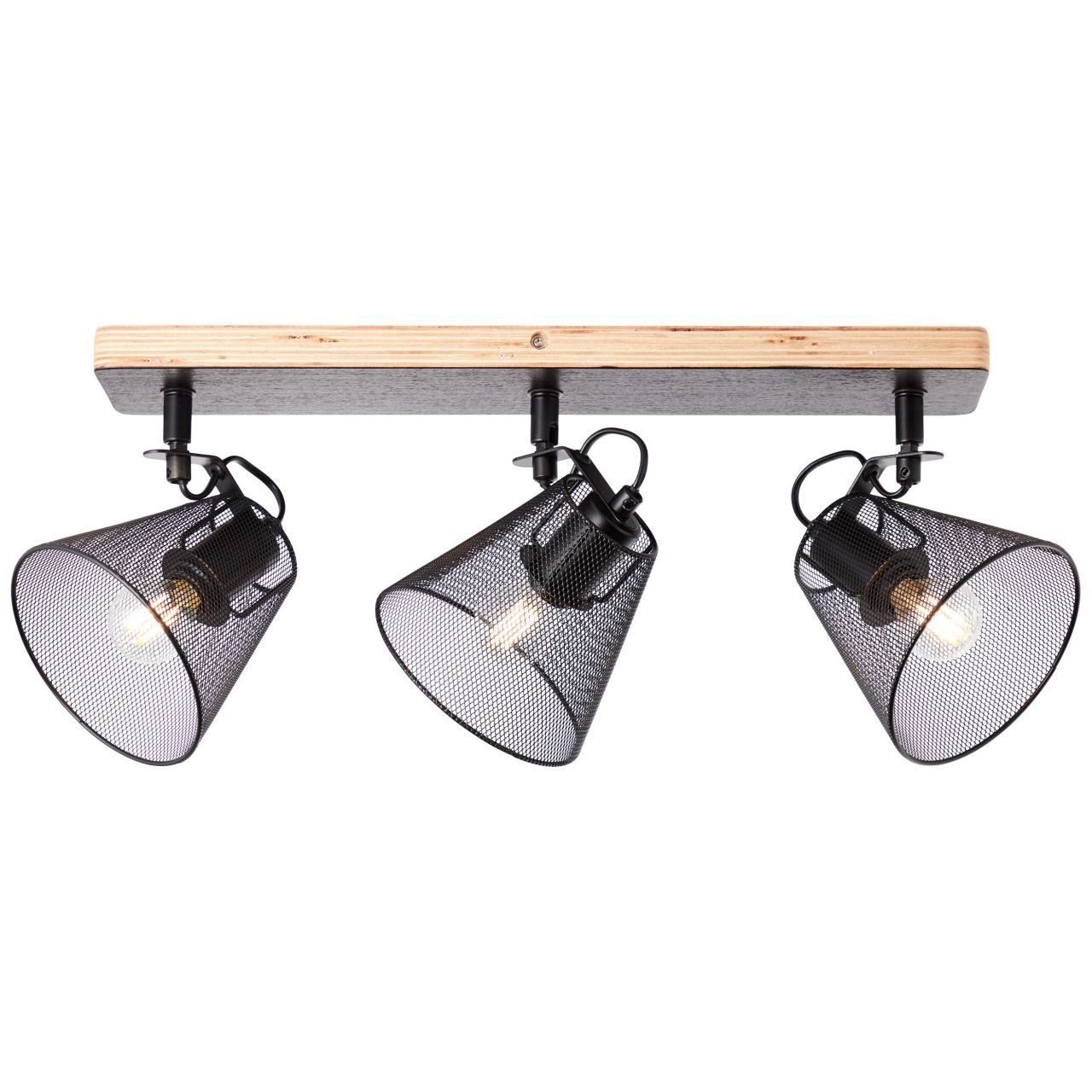 Lampe, schwarz/holzfarbend, 3x Whole 3flg D45 Deckenleuchte Spotbalken Metall/Holz, Whole, Brilliant