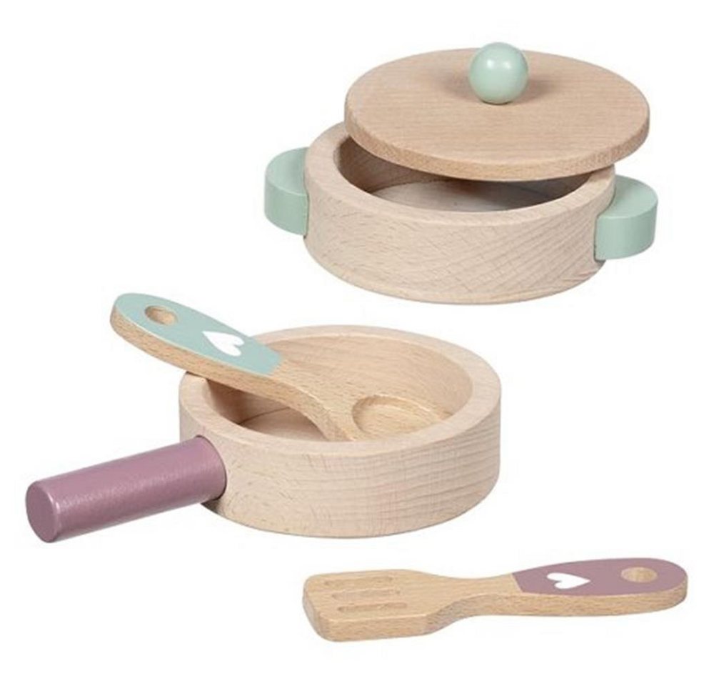 goki Spielgeschirr Kochset Kinderküche Holz Spielküche Zubehör Küchenliebe 5-teilig Set, 5-teiliges Kochset für Kinderküche und Rollenspiele
