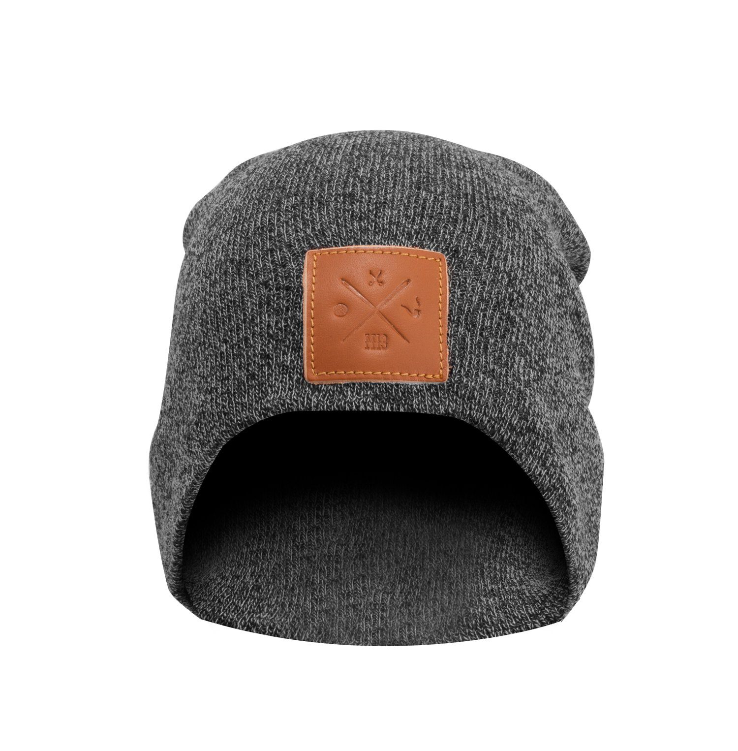Manufaktur13 Beanie Slouch Beanie - Long Beanie, Mütze, lang, Strickmütze mit Echt-Leder/Stick Veredelung