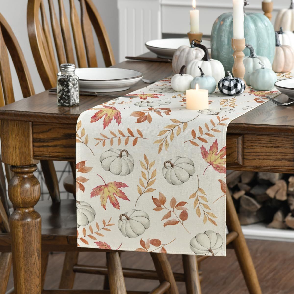 FOUORTUNATE-BEE Tischläufer Herbst Tischläufer 33×183cm mit Kürbissen und Ahornblättern (Tischdeko für Wohnzimmer, Zuhause, Feiertage und Partys) – Bild 3 von 5