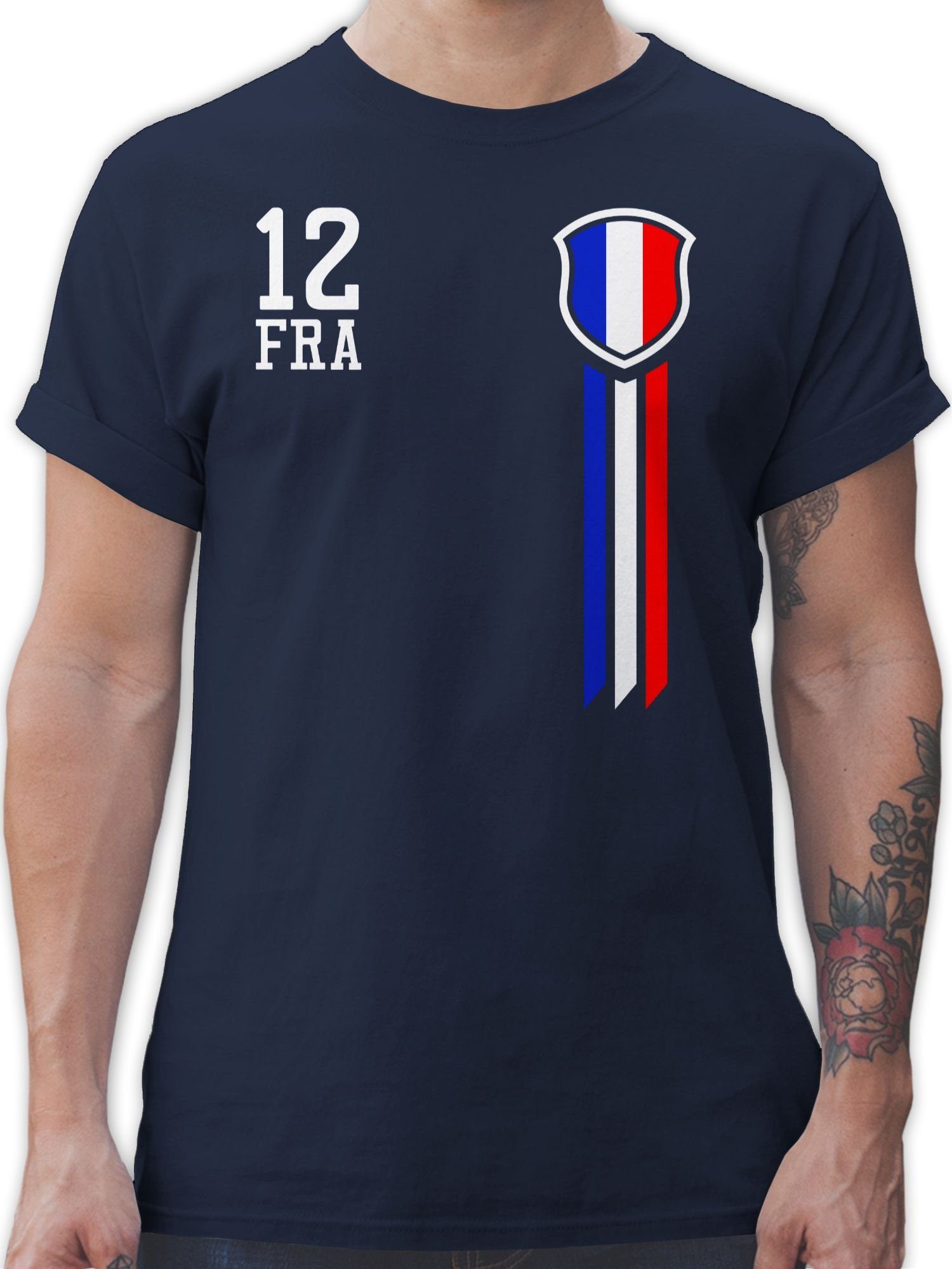 Shirtracer T-Shirt 12. Mann Frankreich Fanshirt Fussball EM 2024 1 Navy Blau