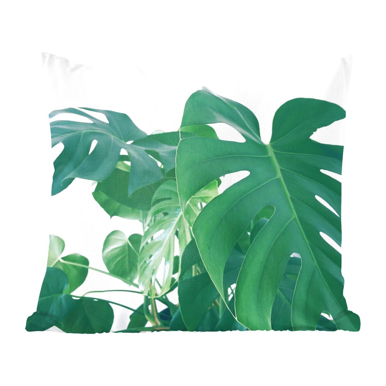 MuchoWow Dekokissen Enorme botanische Blätter der Lochpflanze auf einem weißen Hintergrund, Zierkissen mit Füllung für Wohzimmer, Schlafzimmer, Deko, Sofakissen