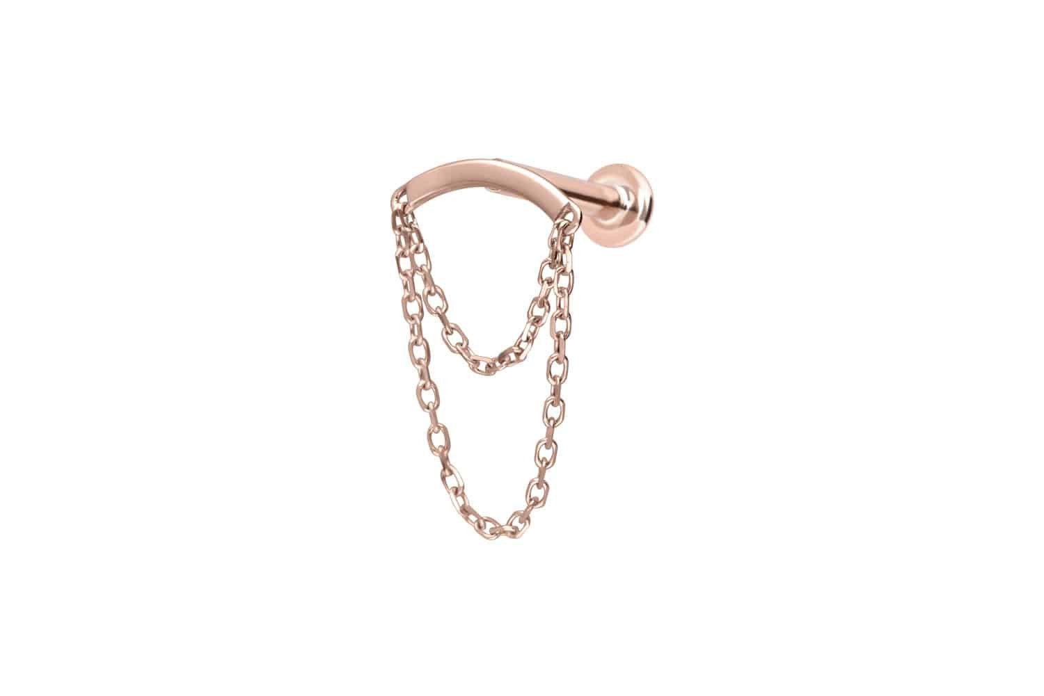 Piercing-Set 14 Karat Gold Labret mit Push Fit BOGEN + 2 KETTEN