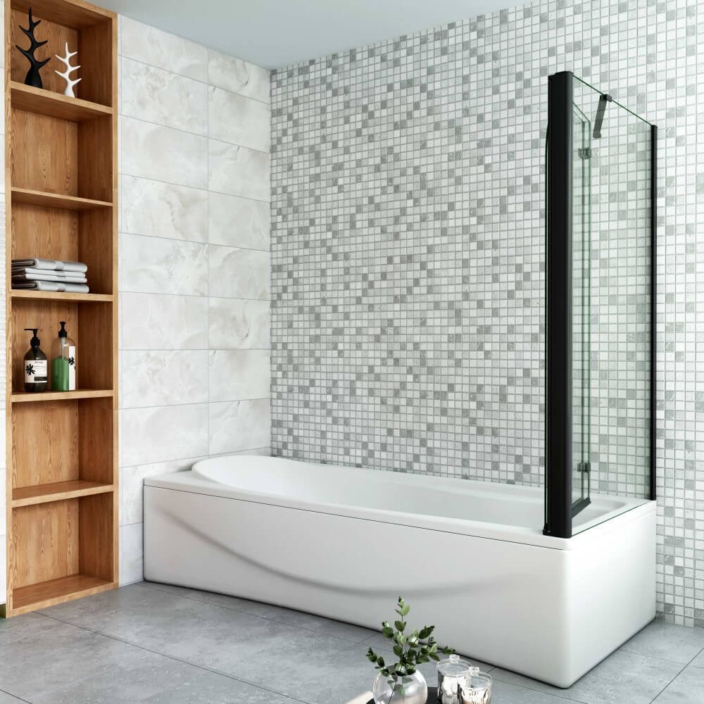 Duschparadies Badewannenaufsatz 6mm ESG Schwarz Aufsatz Duschwand Badewanne günstig online kaufen