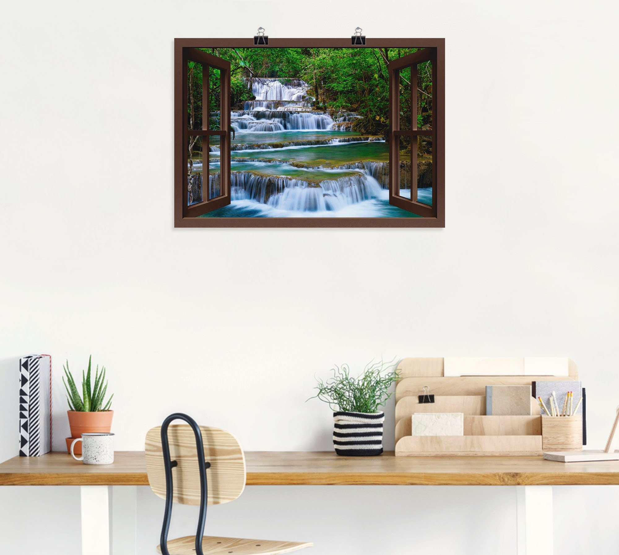 Artland Wandbild Fensterblick in Poster versch. Größen oder Wasserfall Kanchanaburi, Fensterblick Wandaufkleber als Leinwandbild, in (1 St)