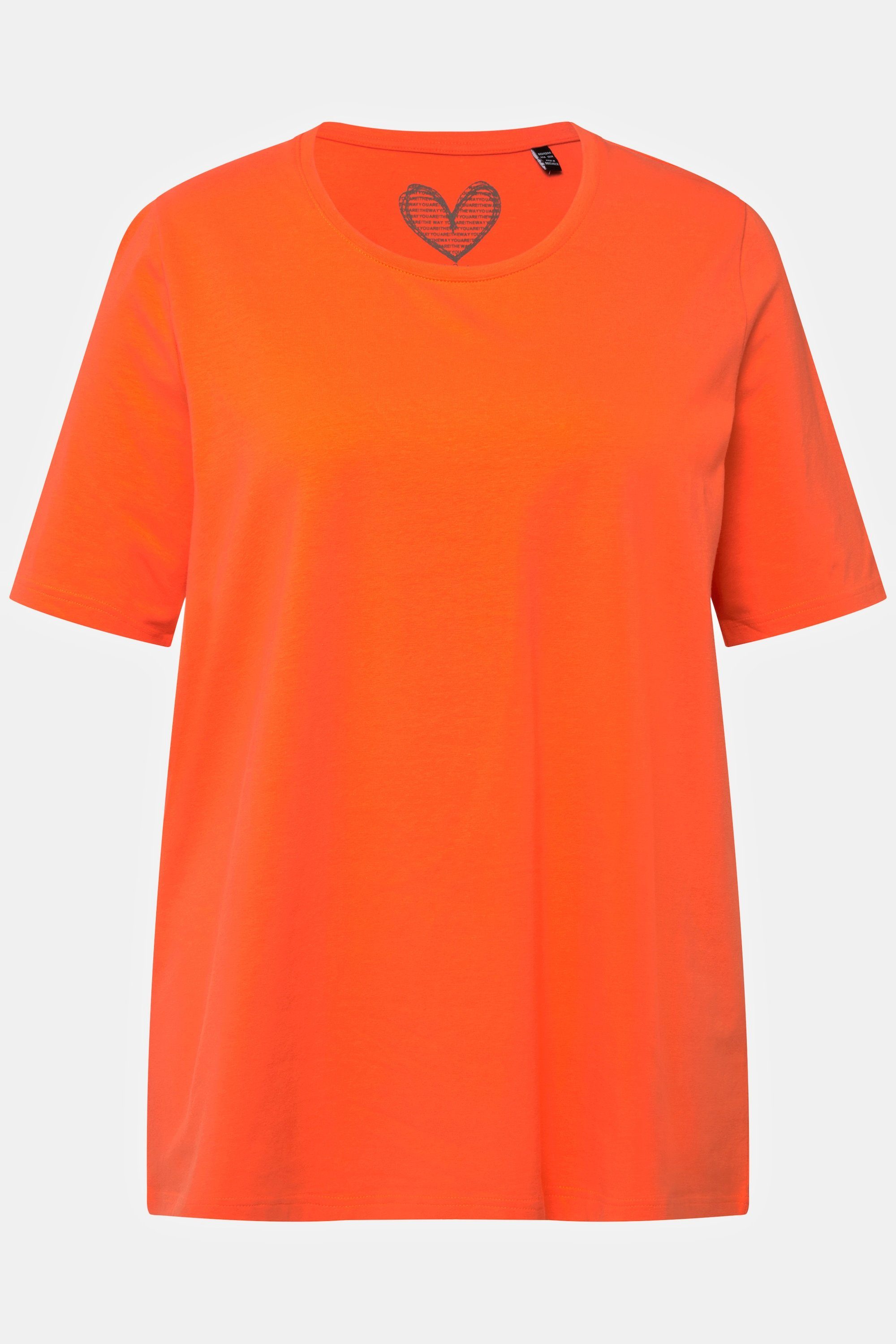Popken T-Shirt Halbarm Rundhalsausschnitt A-Linie Rundhalsshirt mandarine Ulla