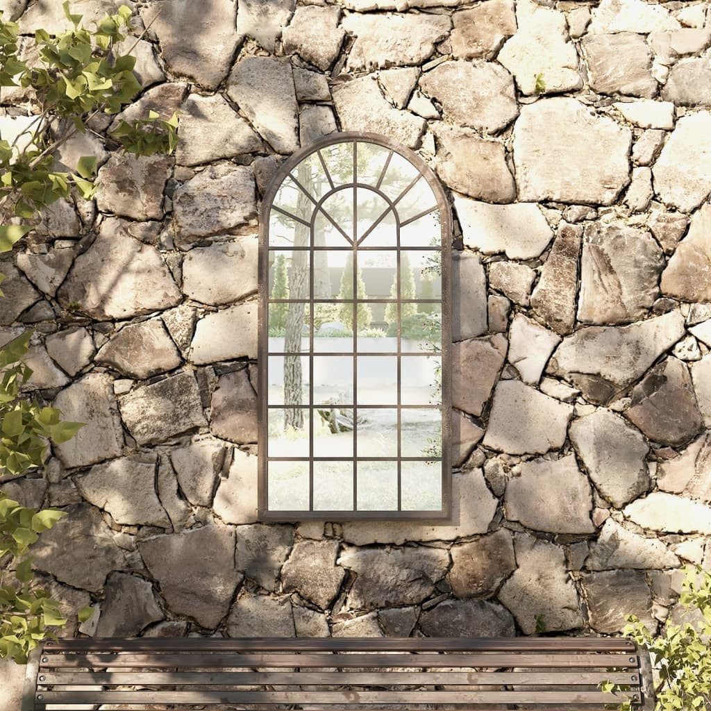 furnicato Wandspiegel Gartenspiegel 90 x 45 cm Sand – Eisen mit Rosteffekt (1-St), Wandspiegel mit vorgebohrtem Loch für eine sichere Wandmontage