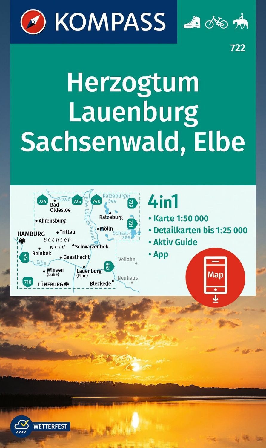 KOMPASS Wanderkarte 722 Herzogtum Lauenburg, Sachsenwald, Elbe 1:50.00 / diverse