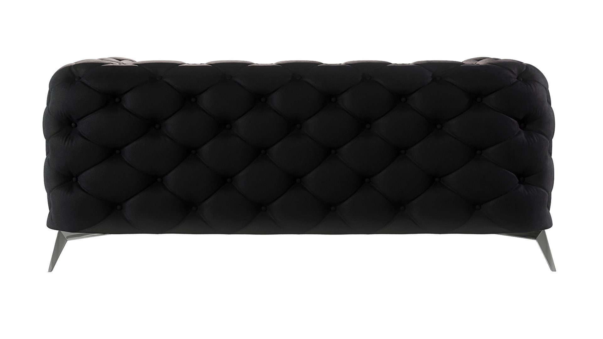 S-Style Möbel 2-Sitzer Chesterfield Sofa mit Metall Kalina Wellenfederung Silber Füßen, Schwarz mit