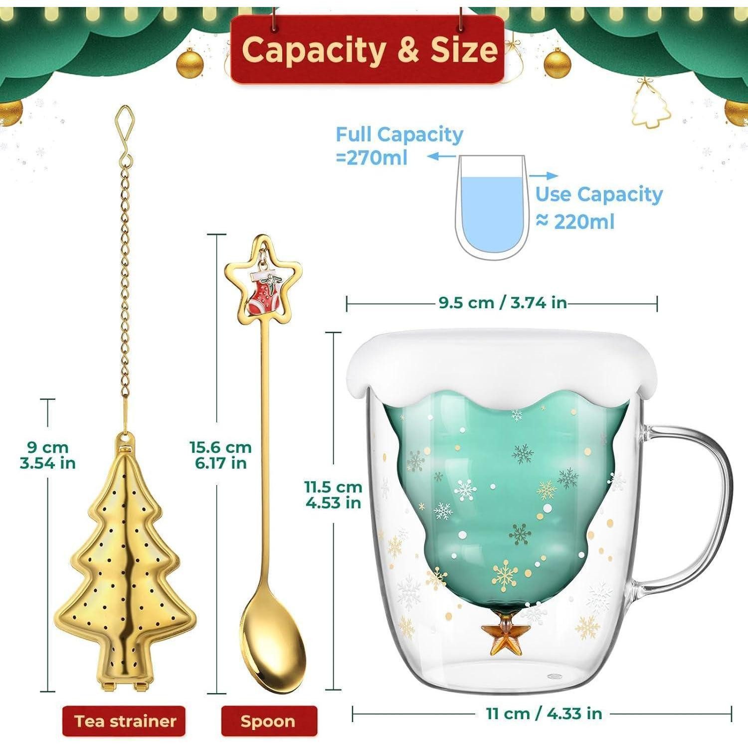 LuxusKollektion Latte-Macchiato-Glas Glas Latte Macchiato 270ml Type 9-weihnachtsbaum Type 9-270ml*1, Glas