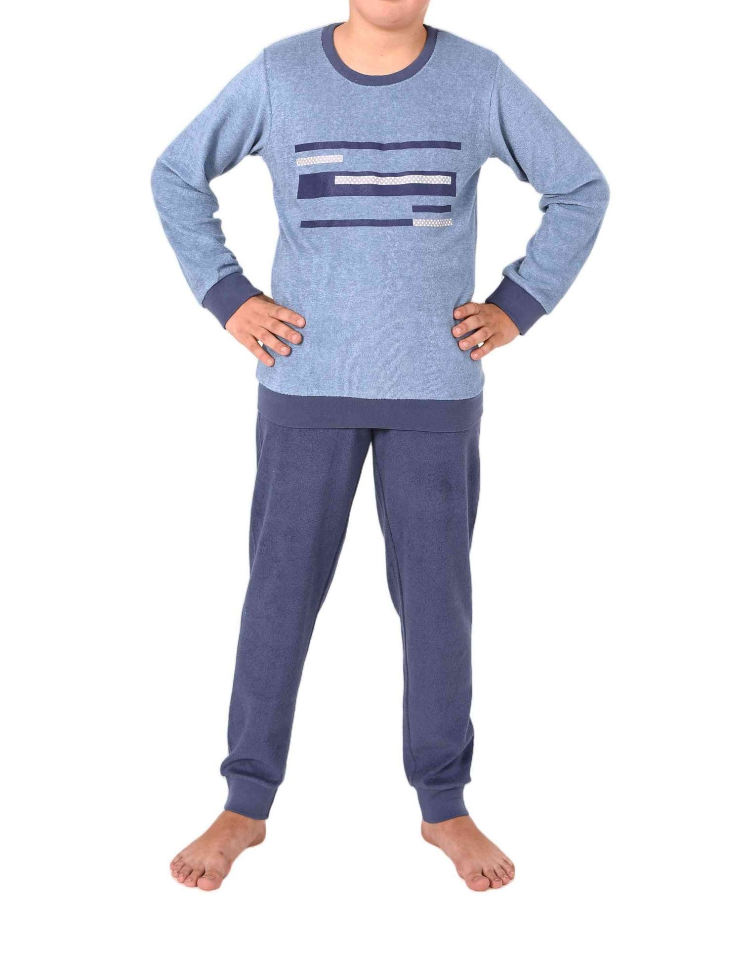 Normann Pyjama Normann Jungen Frottee Pyjama Schlafanzug mit Bündchen und Frontprint