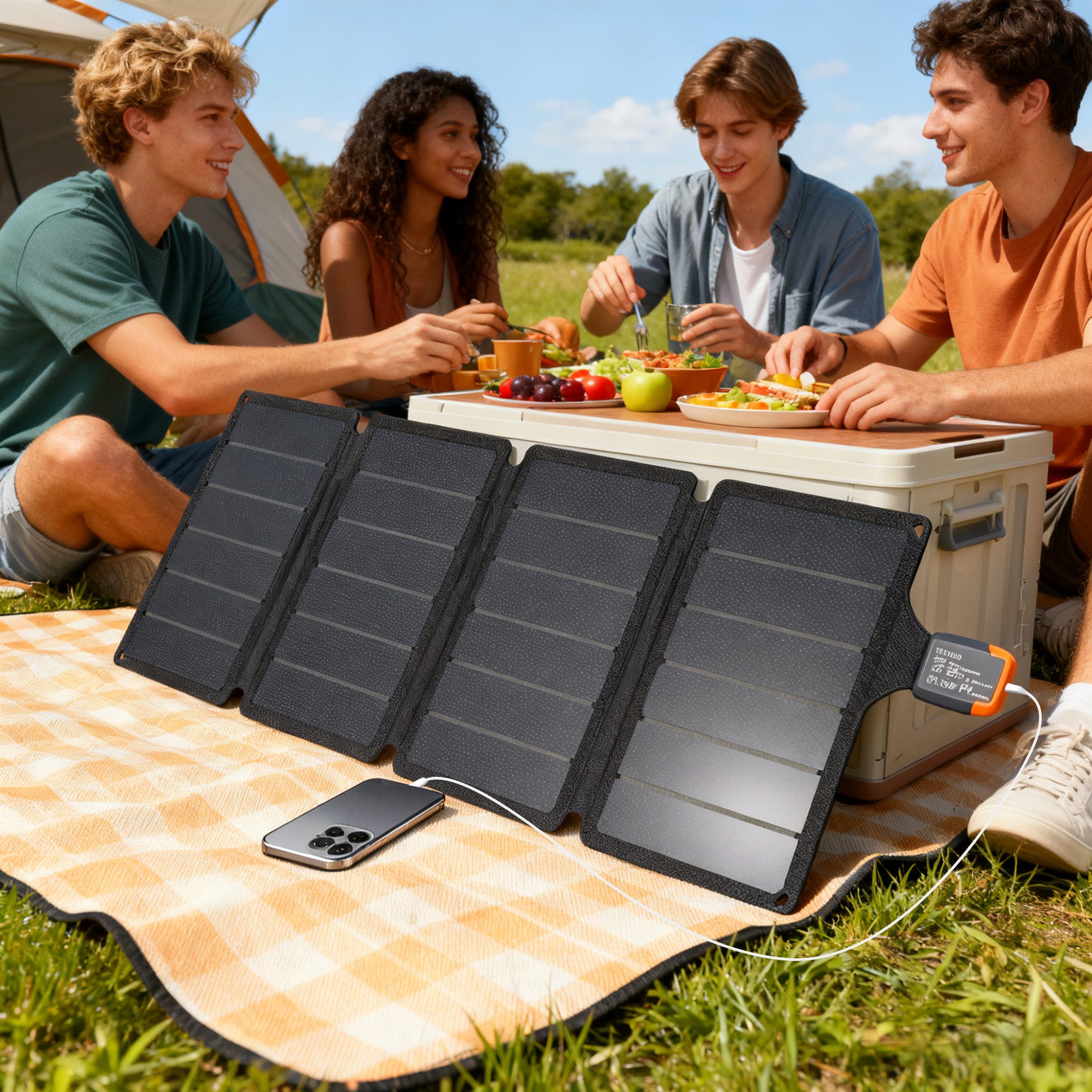 HOMCOM Solarmodul mit Karabinern, 36 W, Monokristallin, (Tragbares Solarladegerät, 1-St., Solarpanel für Camping, Wandern), wasserdicht, faltbar, Grau