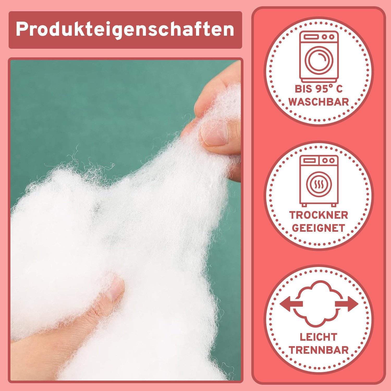 Eve Textile GmbH Kissenfüllung Füllwatte Weich Polyester Füllung Kissen Kuscheltiere DIY-Projekte, Perlenfüllwatte Formstabil Waschbar & Hypoallergen Trocknergeeignet