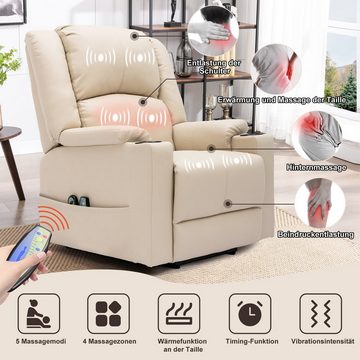 COMHOMA Relaxsessel Fernsehsessel Powerlift-Liegestuhl Massagesessel für ältere Menschen, mit 2 Seitentaschen und Getränkehalter, Massage & Heizung-Funktion