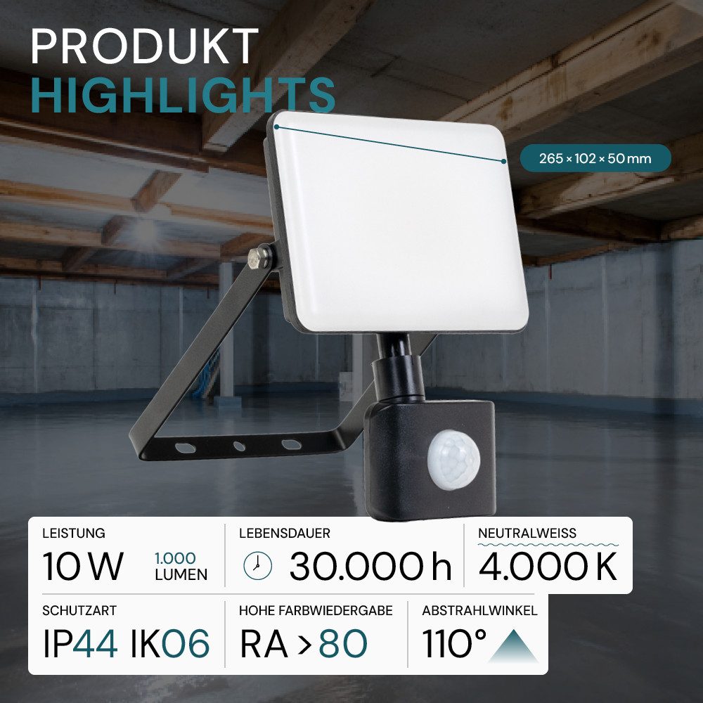 LUXULA LED Flutlichtstrahler LUXULA LED Fluter 10 W 4000 K Neutralweiß Schwarz, LED fest integriert, Neutralweiß