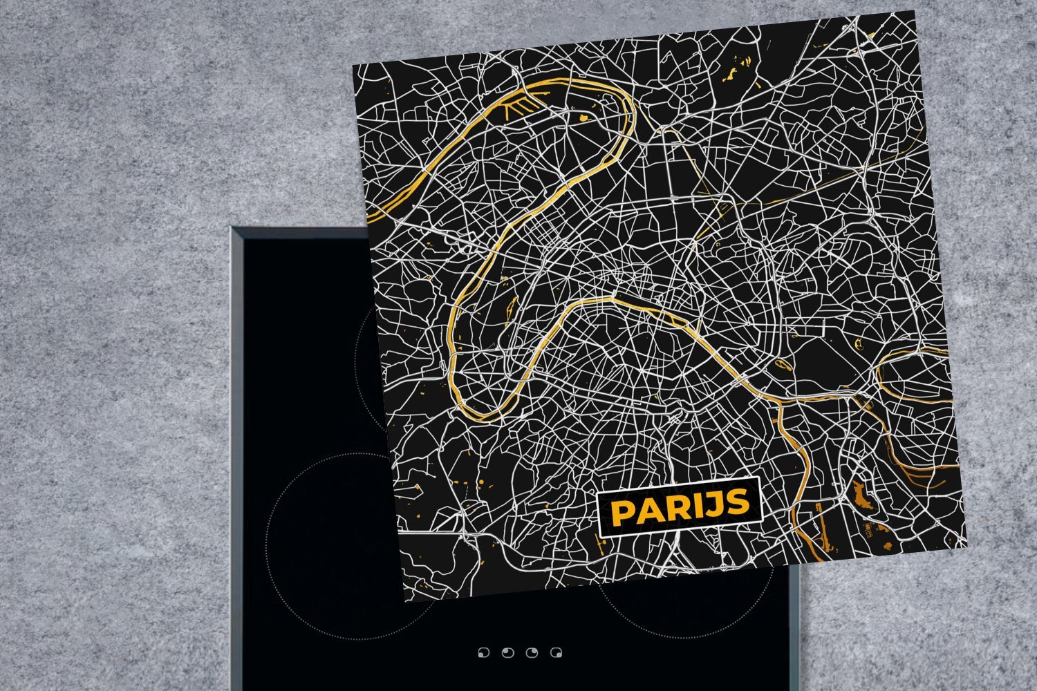Ceranfeldabdeckung, Herdblende-/Abdeckplatte - küche - cm, Arbeitsplatte Karte für Paris (1 - Vinyl, Stadtplan Karte, 78x78 MuchoWow - Gold tlg),