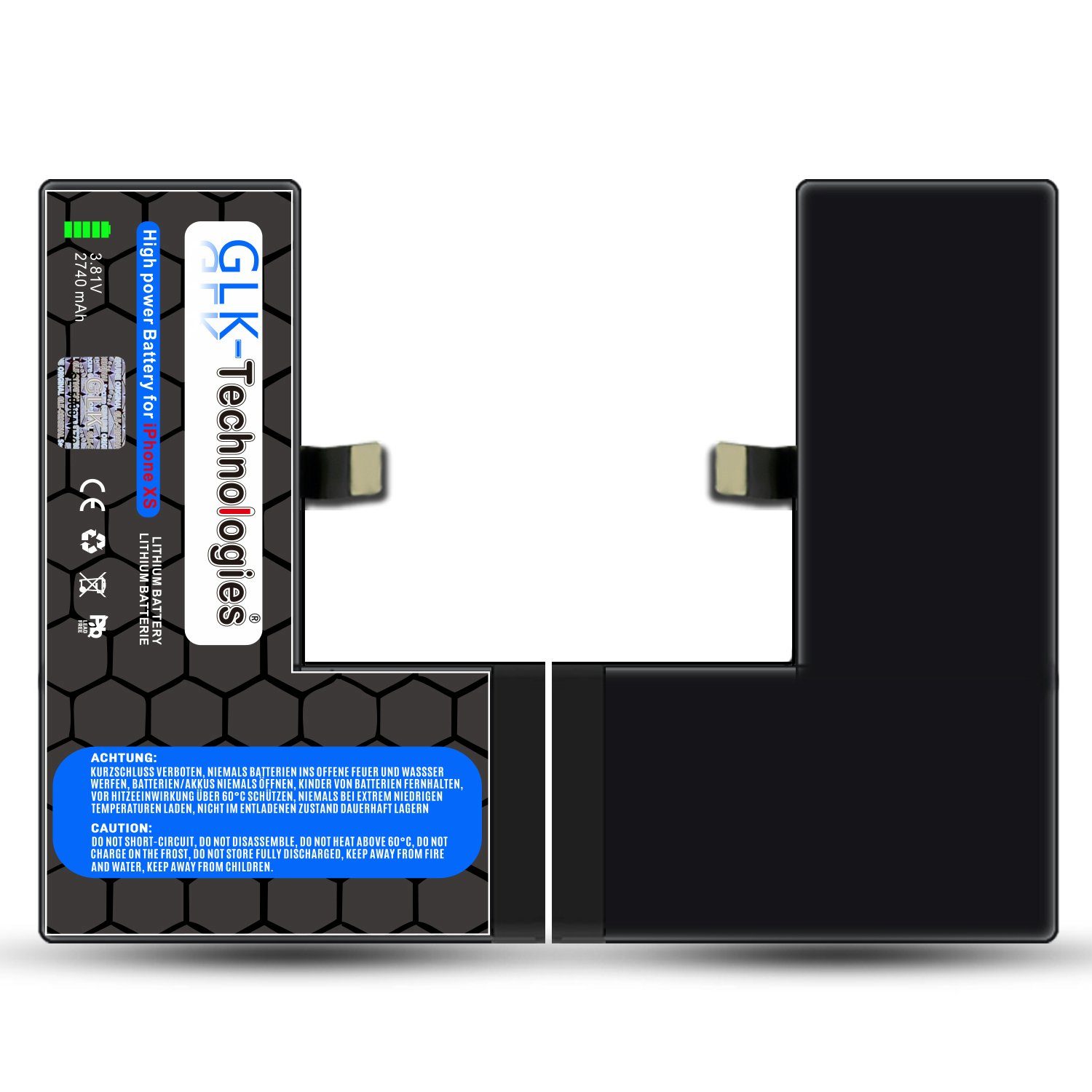 GLK-Technologies High Power Ersatz Akku für Apple iPhone XS inkl. 2X Klebebandsätze Smartphone-Akku 2740 mAh (3,8 V)