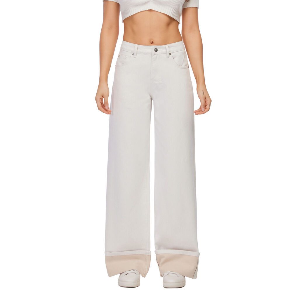 Ital-Design Weite Jeans Trendige Damenjeans mit weitem Schnitt und kreativen Saumakzenten (91531154) Used-Look Relaxed Fit Jeans in Beige