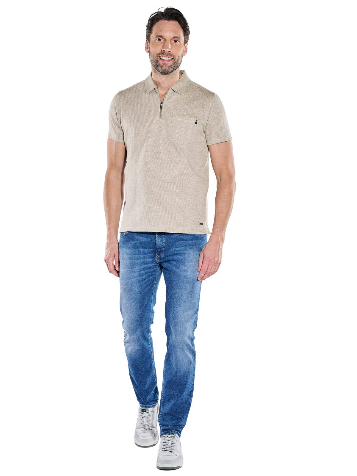 Engbers Poloshirt Herren Poloshirt mit Reißverschluss, Beige