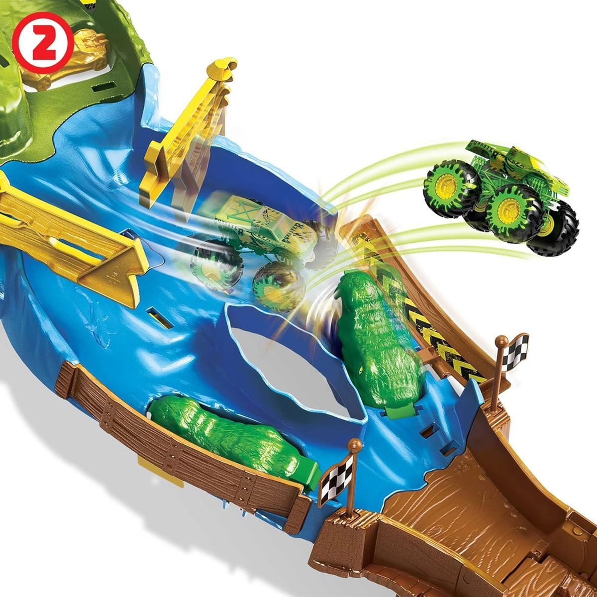 Mattel® Spielzeug-Auto Mattel HJG32 - Hot Wheels - Monster Trucks - Spieset, Rennstrecke + 2