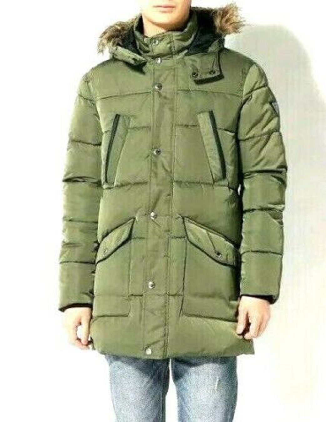 Guess Winterjacke Guess Herren Jacke, Jacket, Grün-Khaki Guess Kapuze AMYAS PARKA mit