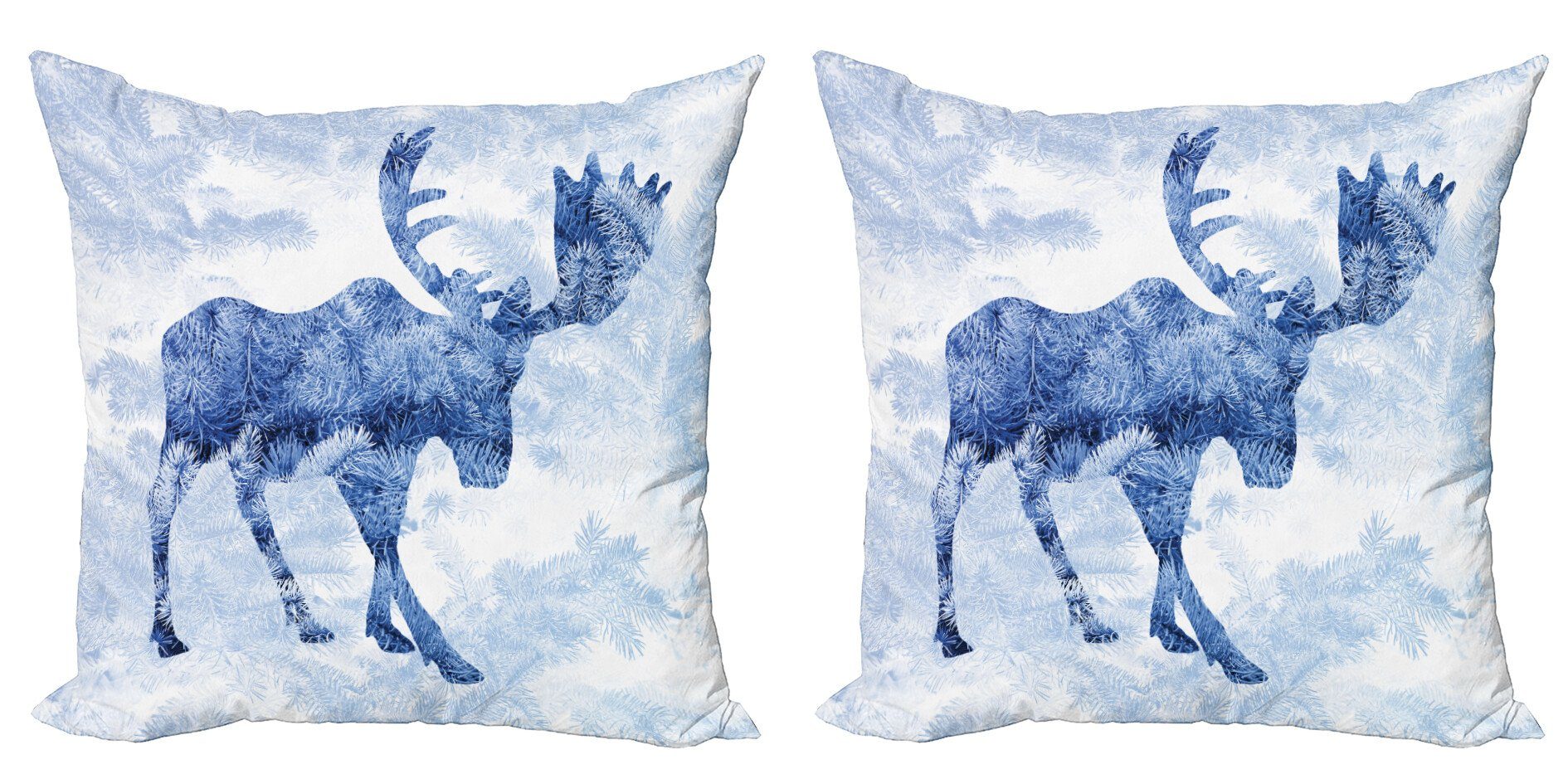 (2 Accent Abakuhaus Winter Digitaldruck, Elch Antlers Kissenbezüge Baum Doppelseitiger Modern Blauer Stück),