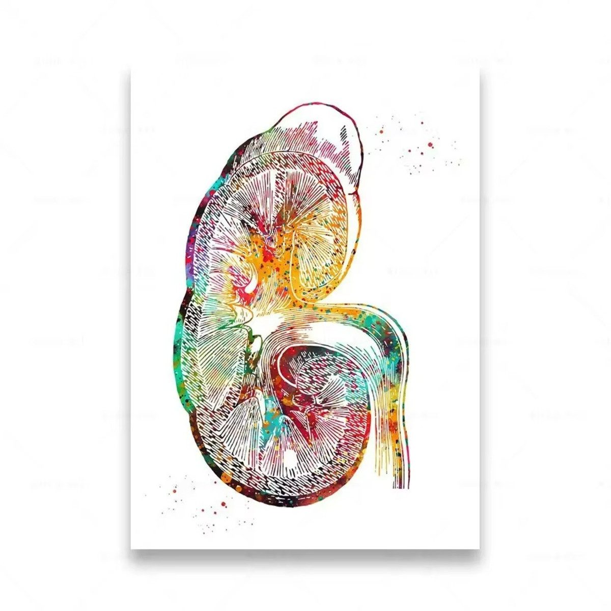 TPFLiving Kunstdruck (OHNE RAHMEN) Poster - Leinwand - Wandbild, Menschliche Anatomie, Wirbelsäule, Herz, Gehirn, Zähne, HD-Leinwand (Leinwandbild XXL), Farben: Orange, Rot, Blau, Schwarz, Weiß, Rosa -Größe: 30x40cm