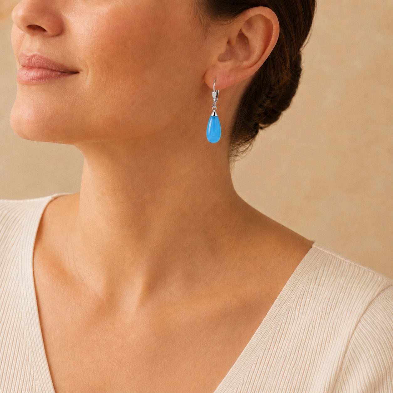 Sogni d'oro Paar Ohrhänger "Himmelblau" mit blauem Chalcedon, Silber 925