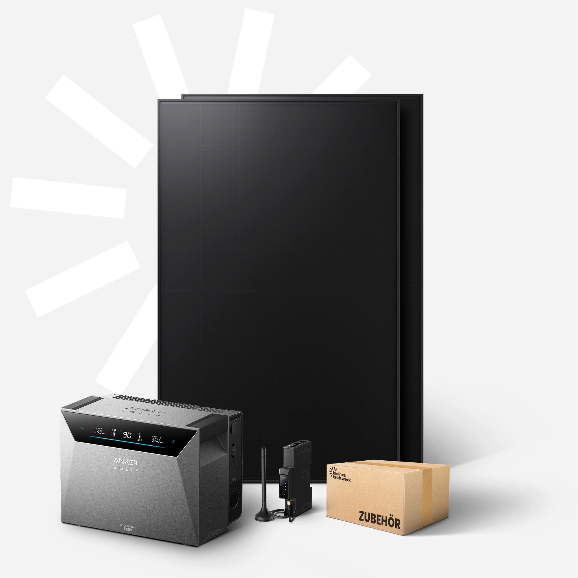 Kleines Kraftwerk Balkonkraftwerk, 960 W, Monokristallin, (ohne Halterung, Solaranlage Komplettset mit Speicher), 2 x 480W, Anker Solarbank 4 Pro
