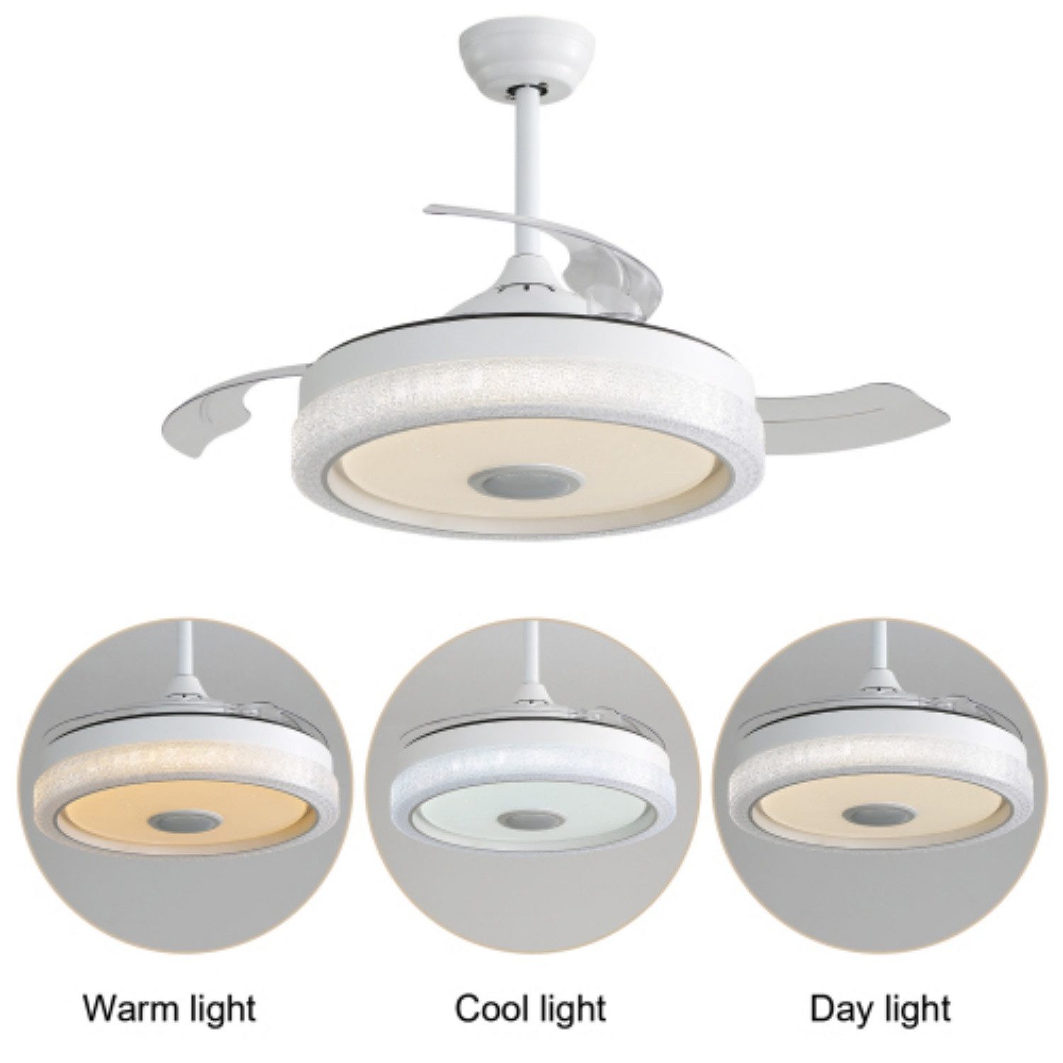 ibettertec Wandventilator 42 Zoll Deckenventilator mit mehrfarbigem 32W LED-Licht, 3 Farbtemperaturstufen + RGB, 3 ABS-Flügeln & DC-Motor