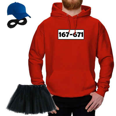 Jimmys Textilfactory Kostüm Hoodie Panzerknacker Deluxe+ Kostüm-Set Tütü Karneval Fasching XS-5XL, Shirt+Cap+Maske+Tütü schwarz