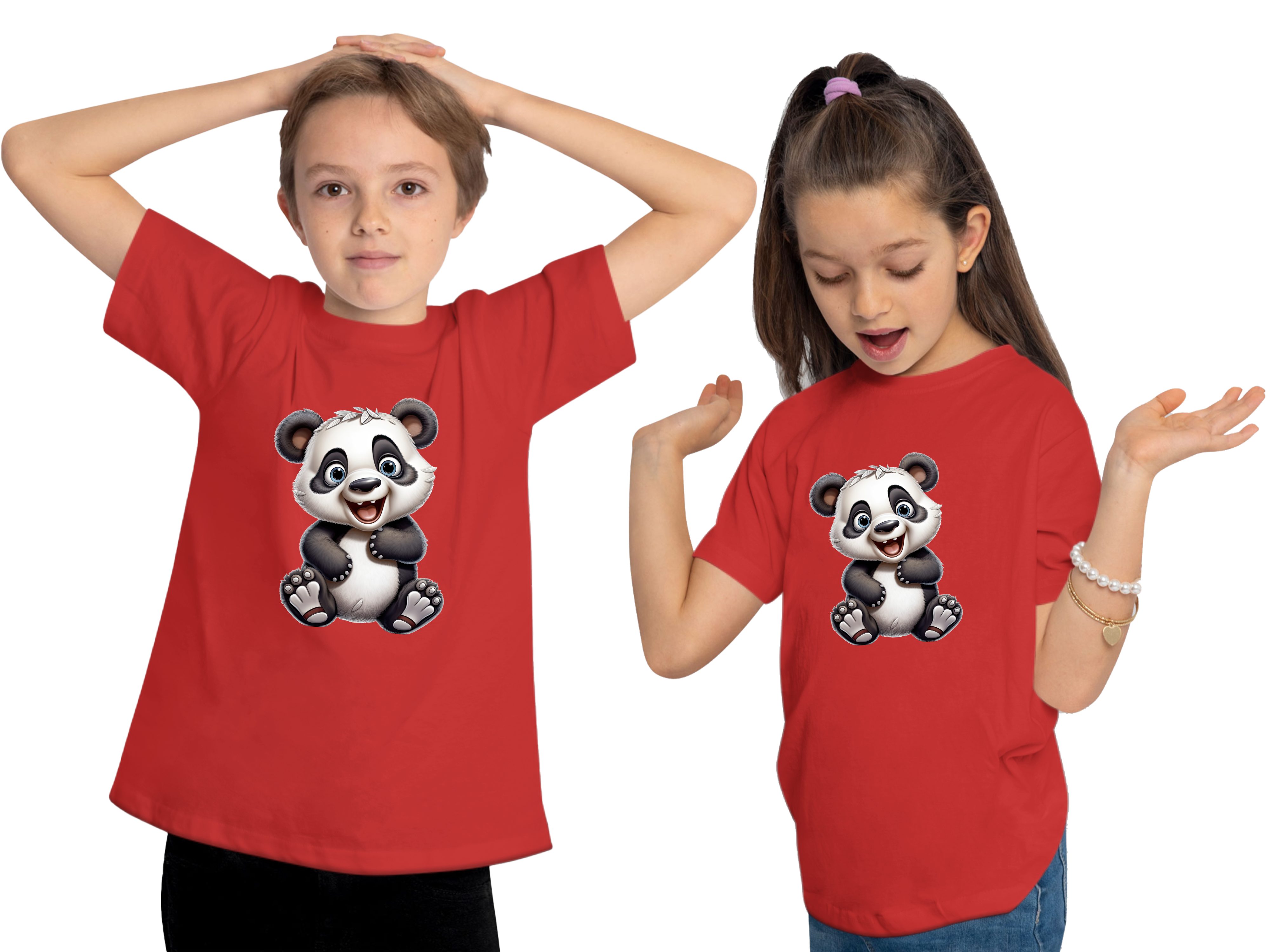 MyDesign24 T-Shirt mit Panda Baby i277 Print bedruckt Aufdruck, - Kinder Bär rot Baumwollshirt Shirt Wildtier