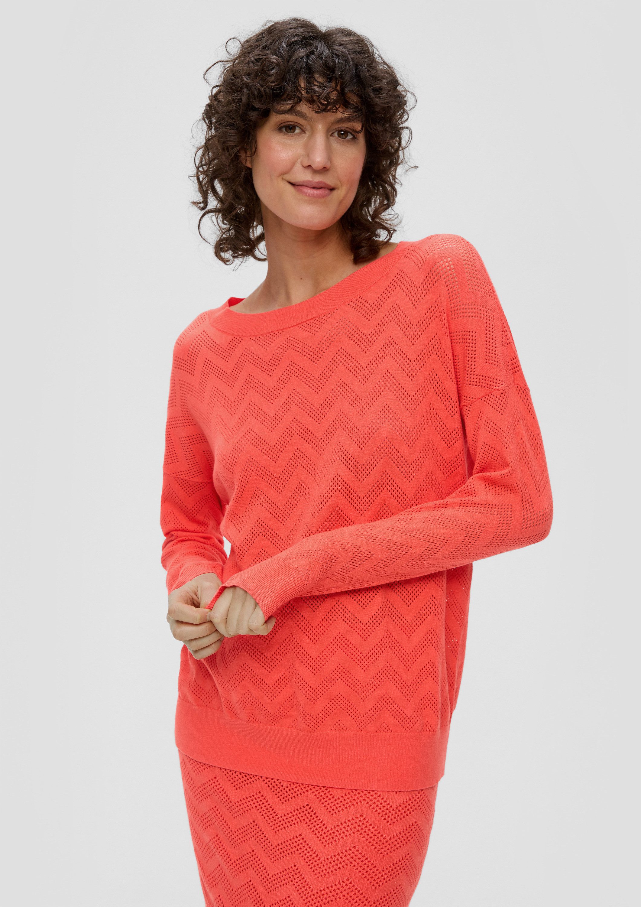 s.Oliver Longpullover Strickpullover Pullover mit Ajourmuster