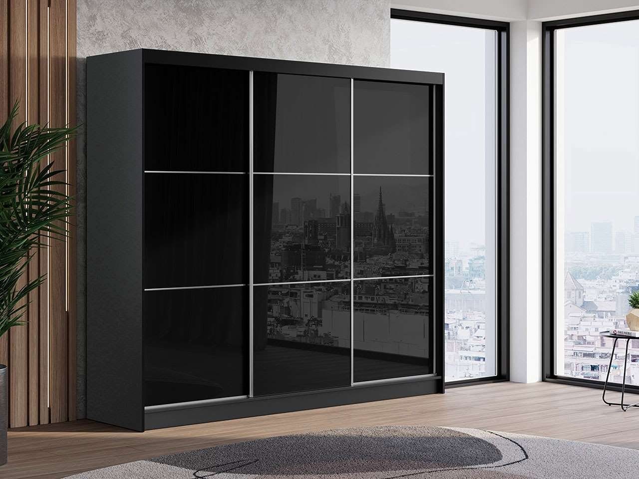 MKS MÖBEL Kleiderschrank VALENCIA schwarz korpus, Schwebetürenschrank 240 cm, in modern stil, lacobel