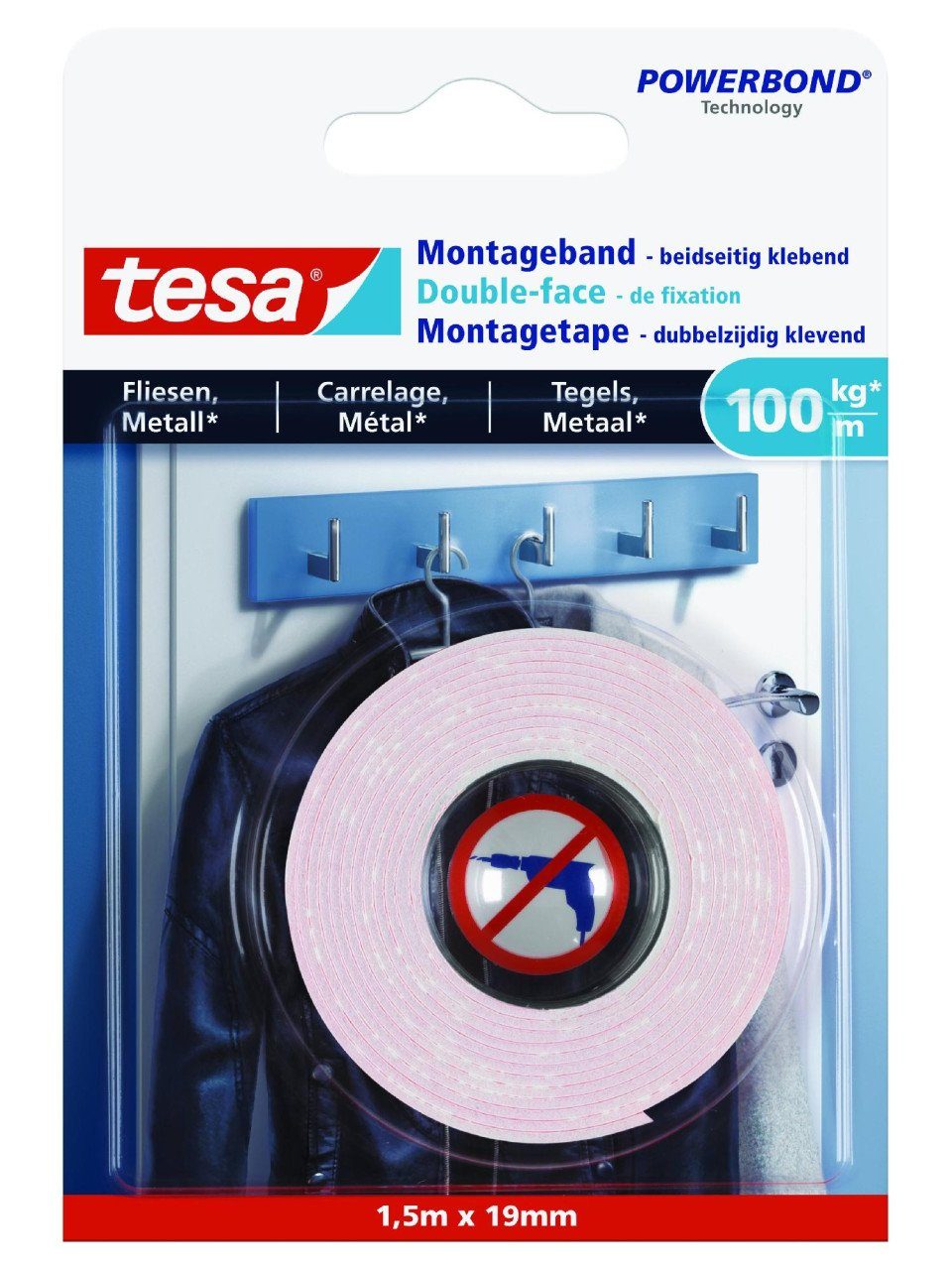 tesa Montagekleber tesa Montageband 1,5 m x 19 mm, weiß